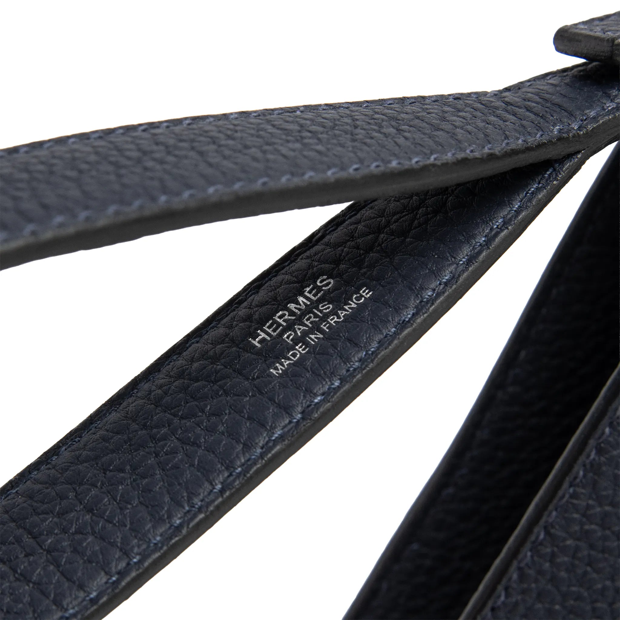 Detailed View of Hermes Kelly Depeches 25 Togo Calfskin Blue Nuit Palladium Hardware